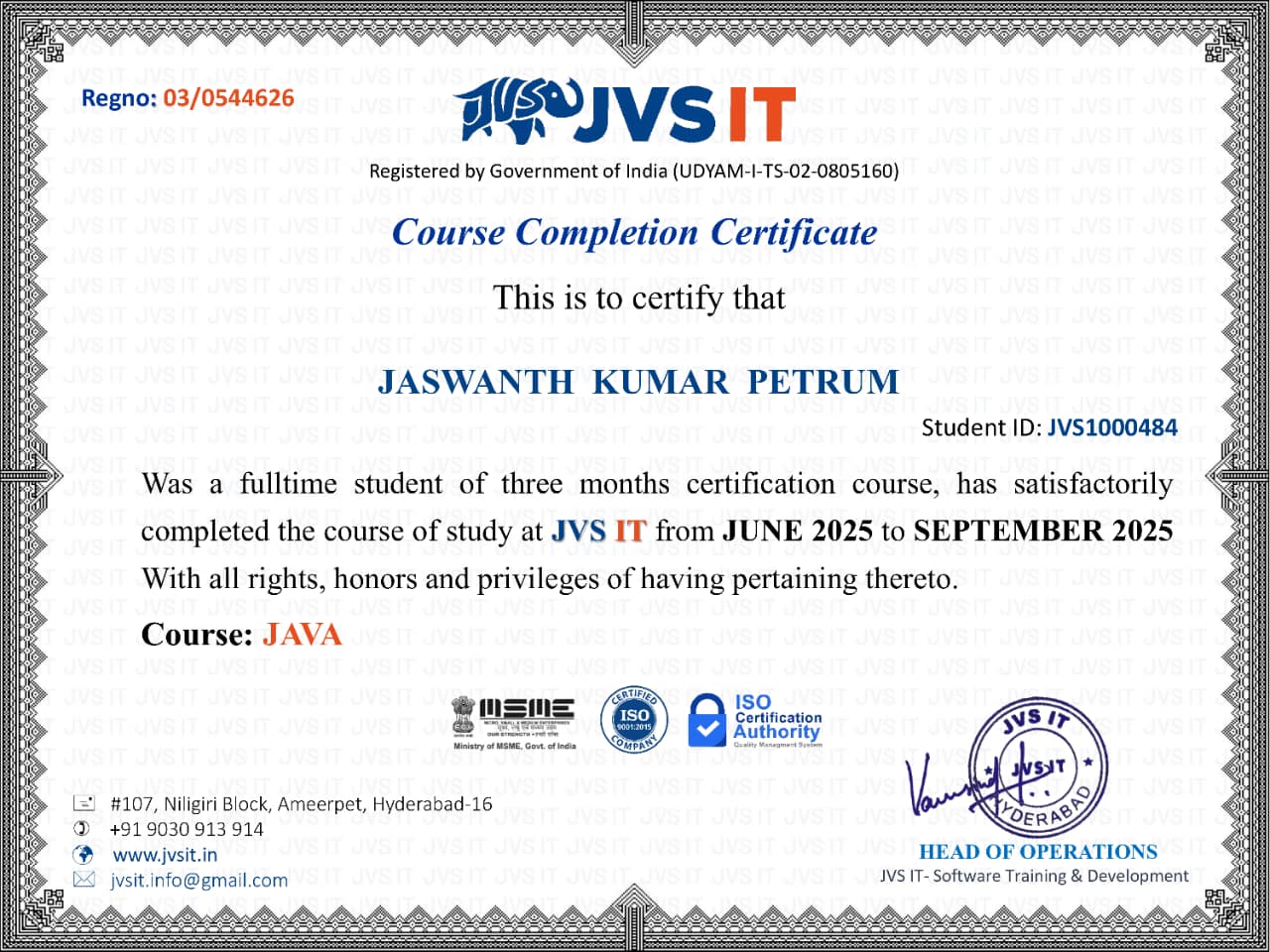 Java Certificate